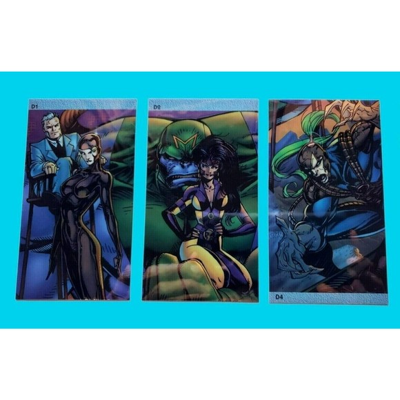 Vintage 1994 WildStorm WildCats Widevision D1 D2 & D4 Double-Sided Card LOT X3 - Picture 1 of 12